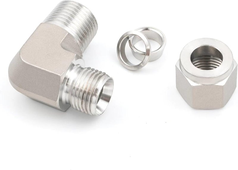 Pysrych Stainless Steel 316L Forged Compression Tube Fitting, 90 Degree Male Elbow with Double Ferrules, 3/8" OD (9/16-20UN) x 3/8" NPT Male, 1pc - Image 3